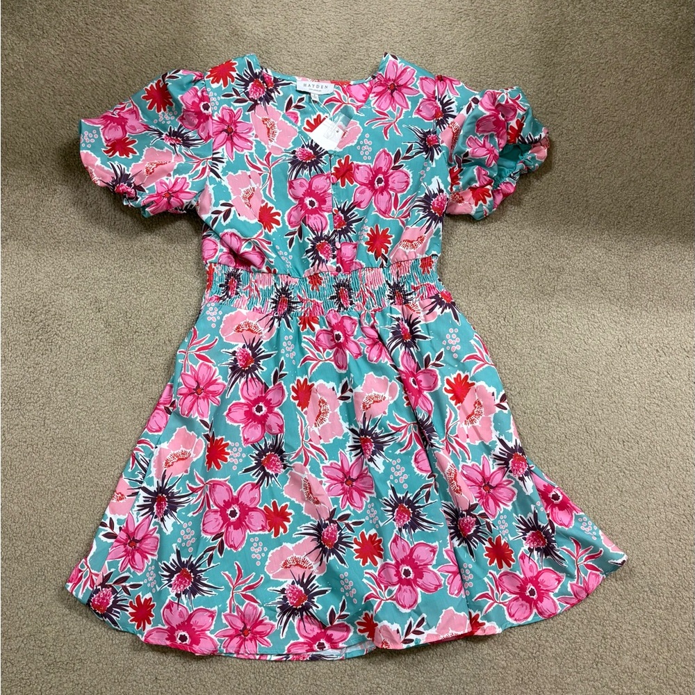 Floral Casual Dress in Pink and Blue